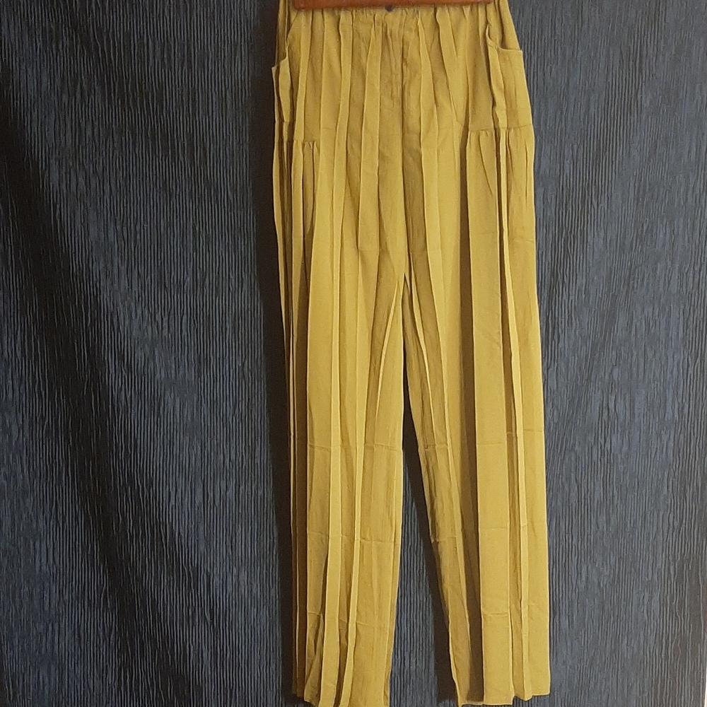 babette ladies lime wide leg crimped trousers